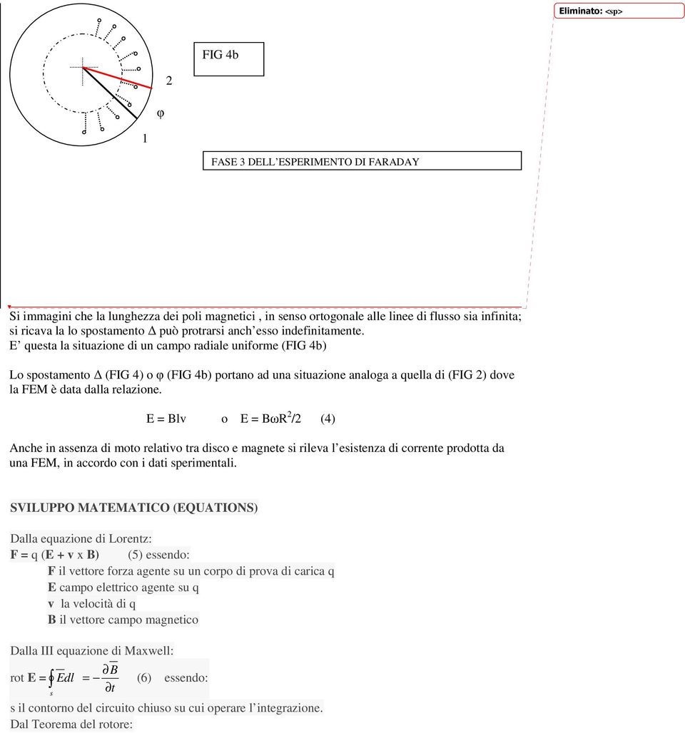 E queta la ituazione di un campo radiale uniforme (FIG 4b) Lo potamento (FIG 4) o φ (FIG 4b) portano ad una ituazione analoga a quella di (FIG 2) dove la FEM è data dalla relazione.