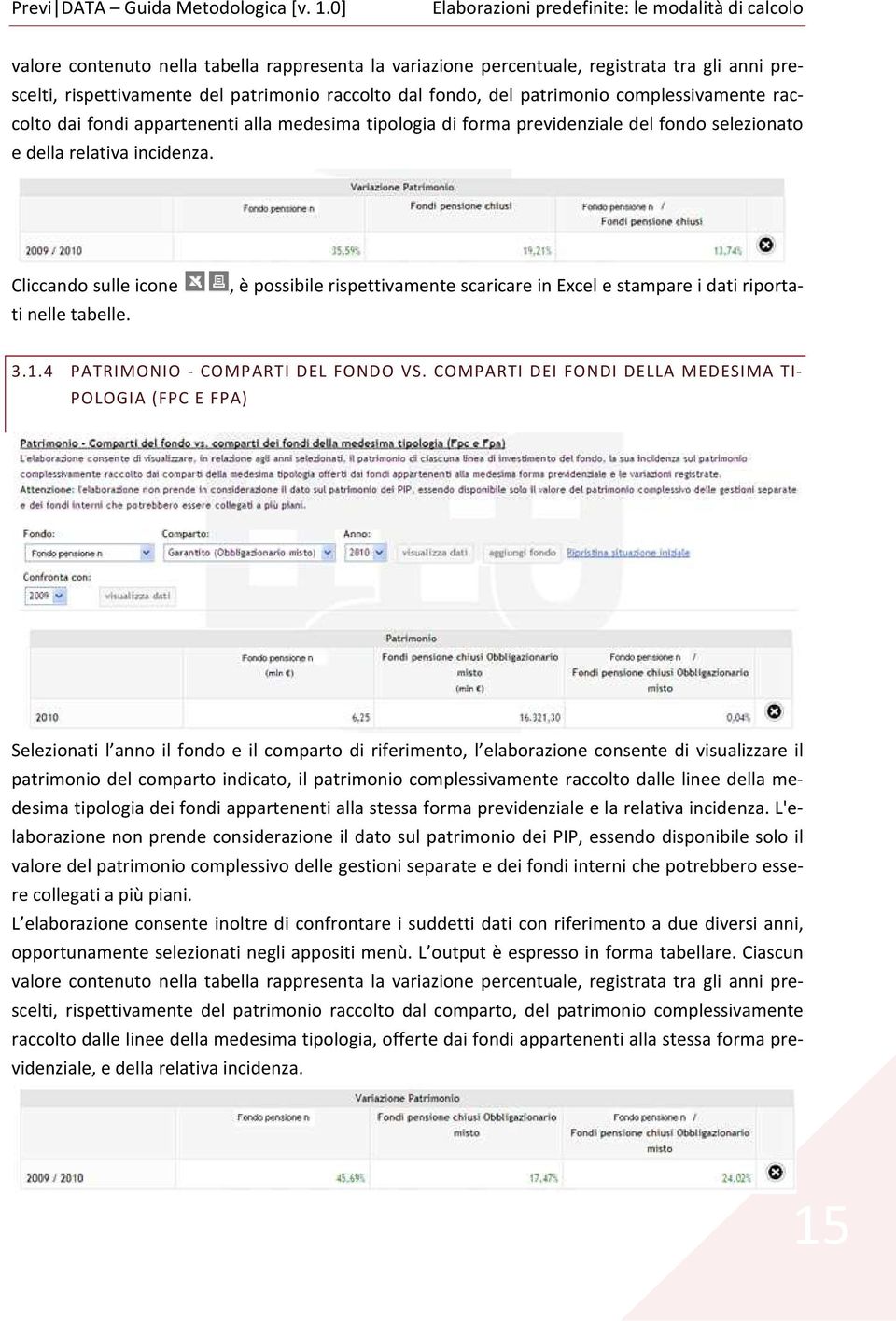 Cliccando sulle icone, è possibile rispettivamente scaricare in Excel e stampare i dati riportati nelle tabelle. 3.1.4 PATRIMONIO - COMPARTI DEL FONDO VS.