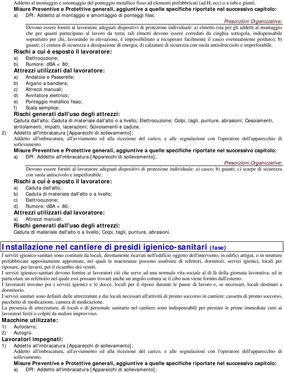 quanti partecipano al lavoro da terra; tali elmetti devono essere corredati da cinghia sottogola, indispensabile soprattutto per chi, lavorando in elevazione, è impossibilitato a recuperare