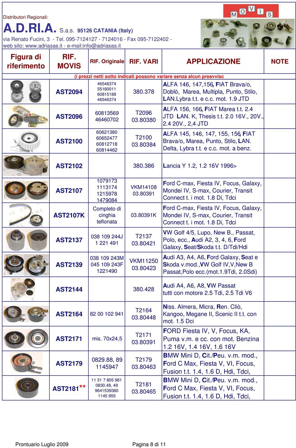 , 2,4 JTD ALFA 145, 146, 147, 155, 156, FIAT Brava/o, Marea, Punto, Stilo, LAN. Delta, Lybra t.t. e c.c. mot. a benz. AST2102 380.386 Lancia Y 1.2, 1.