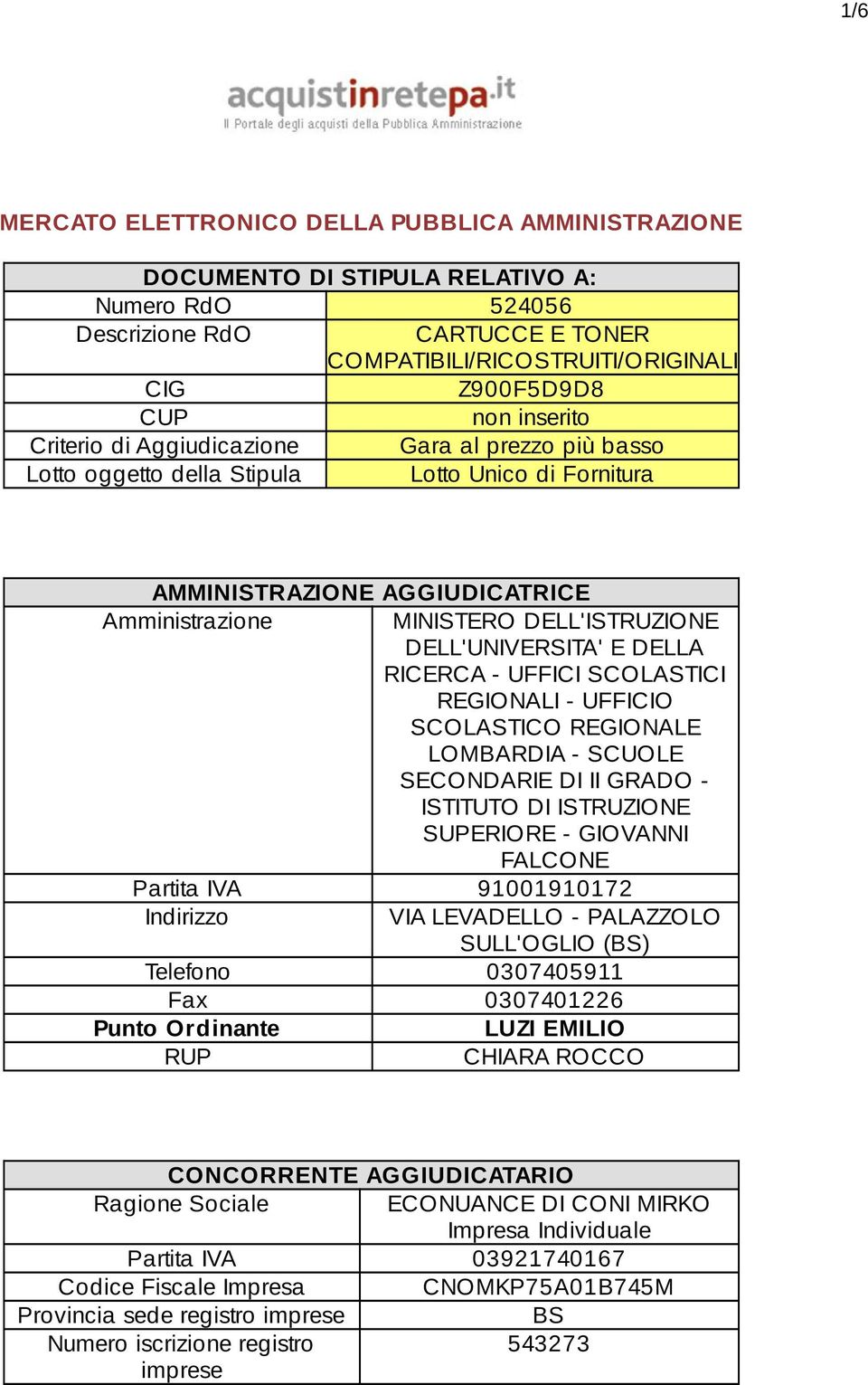 DELLA RICERCA - UFFICI SCOLASTICI REGIONALI - UFFICIO SCOLASTICO REGIONALE LOMBARDIA - SCUOLE SECONDARIE DI II GRADO - ISTITUTO DI ISTRUZIONE SUPERIORE - GIOVANNI FALCONE Partita IVA 91001910172