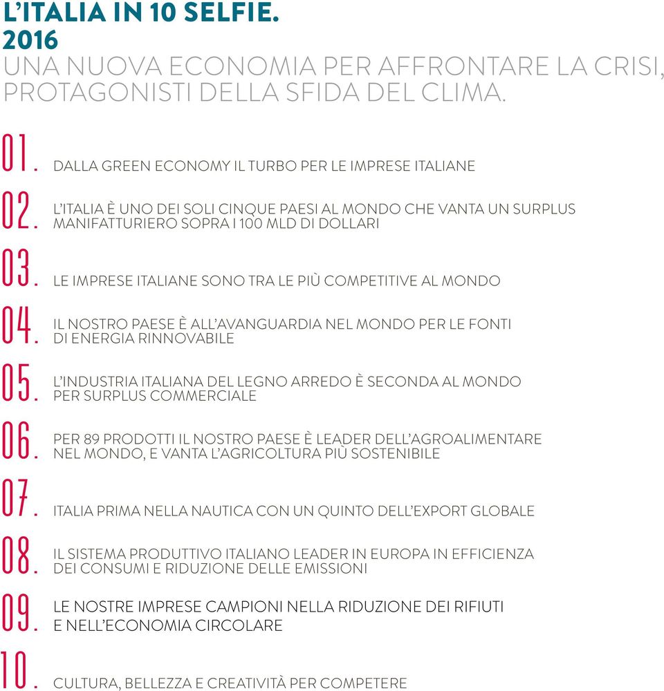 DALLA GREEN ECONOMY IL TURBO PER LE IMPRESE ITALIANE L ITALIA È UNO DEI SOLI CINQUE PAESI AL MONDO CHE VANTA UN SURPLUS MANIFATTURIERO SOPRA I 100 MLD DI DOLLARI LE IMPRESE ITALIANE SONO TRA LE PIÙ