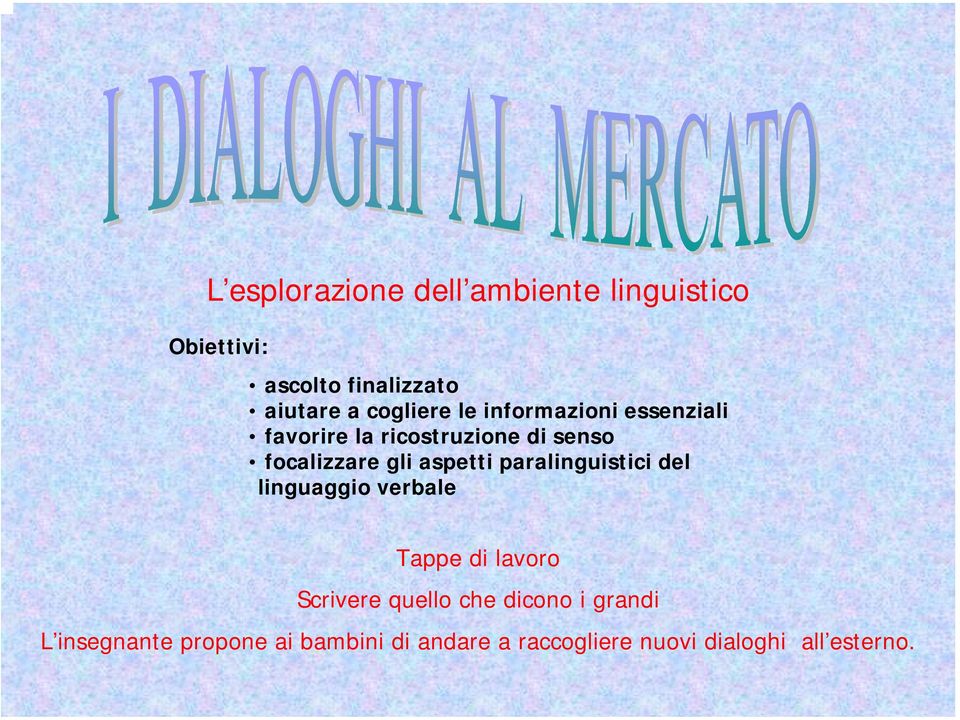 aspetti paralinguistici del linguaggio verbale Tappe di lavoro Scrivere quello che