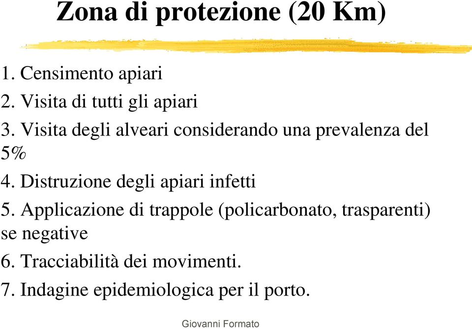 Visita degli alveari considerando una prevalenza del 5% 4.