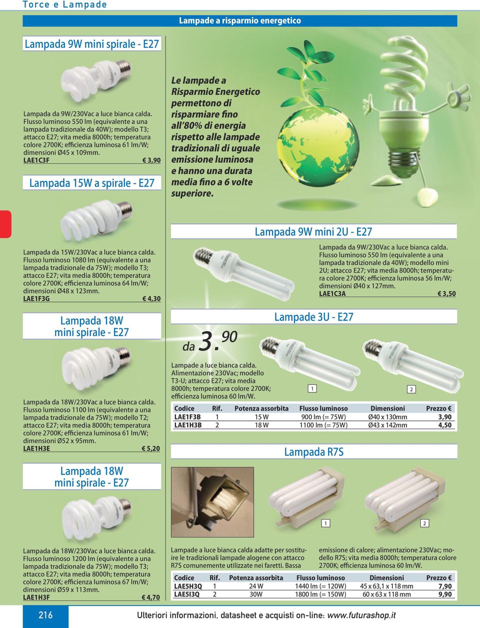 LAEC3F 3,90 Lampada 5W a spirale - E7 Le lampade a Risparmio Energetico permettono di risparmiare fino all 80% di energia rispetto alle lampade tradizionali di uguale emissione luminosa e hanno una