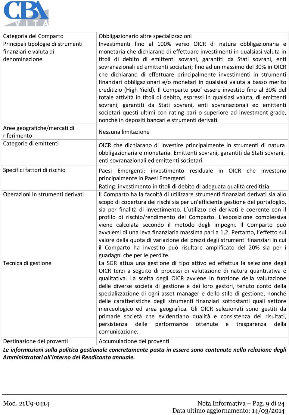 qualsiasi valuta in titoli di debito di emittenti sovrani, garantiti da Stati sovrani, enti sovranazionali ed emittenti societari; fino ad un massimo del 30% in OICR che dichiarano di effettuare