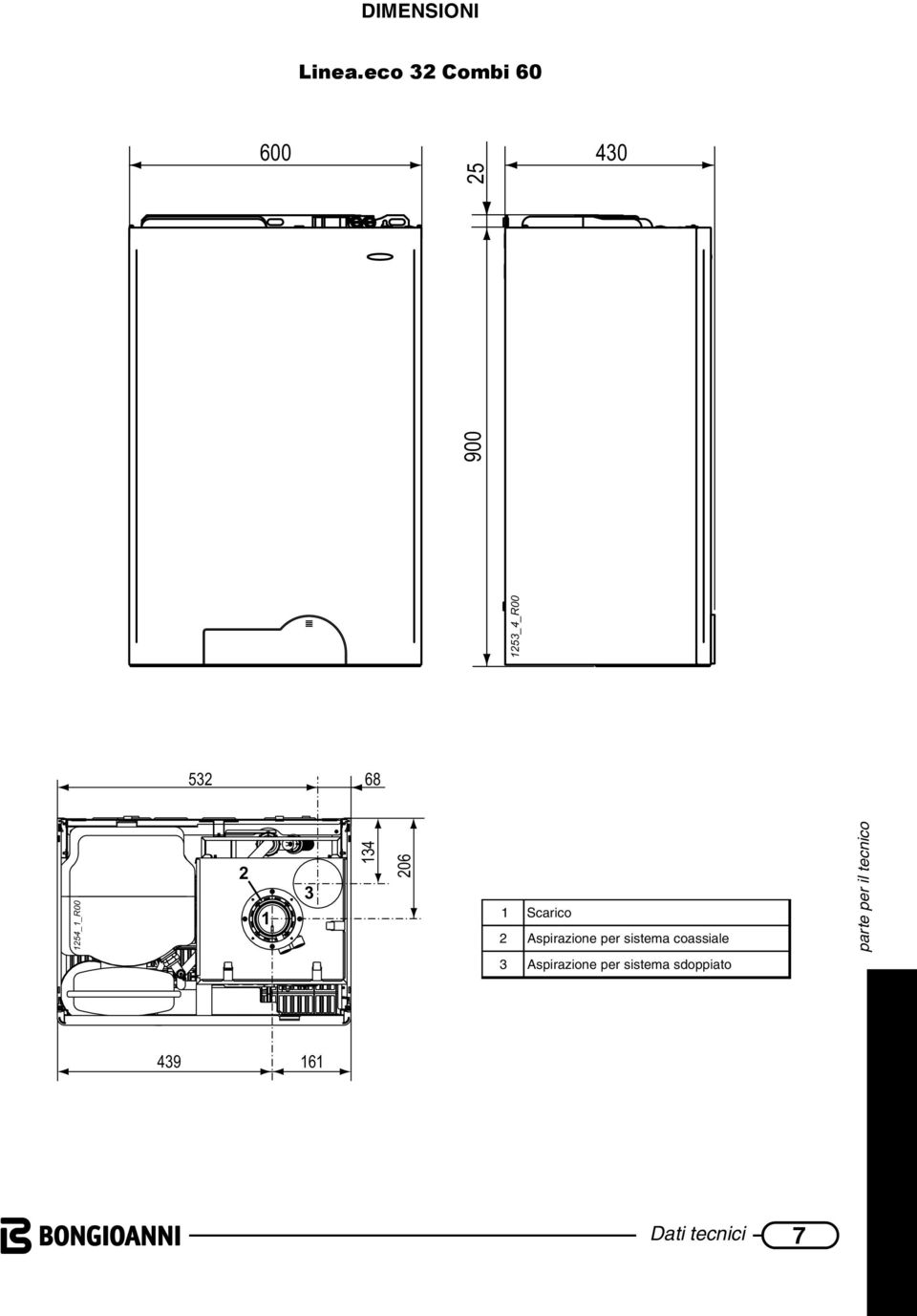 1254_1_R00 2 1 3 134 206 1 Scarico 2 Aspirazione