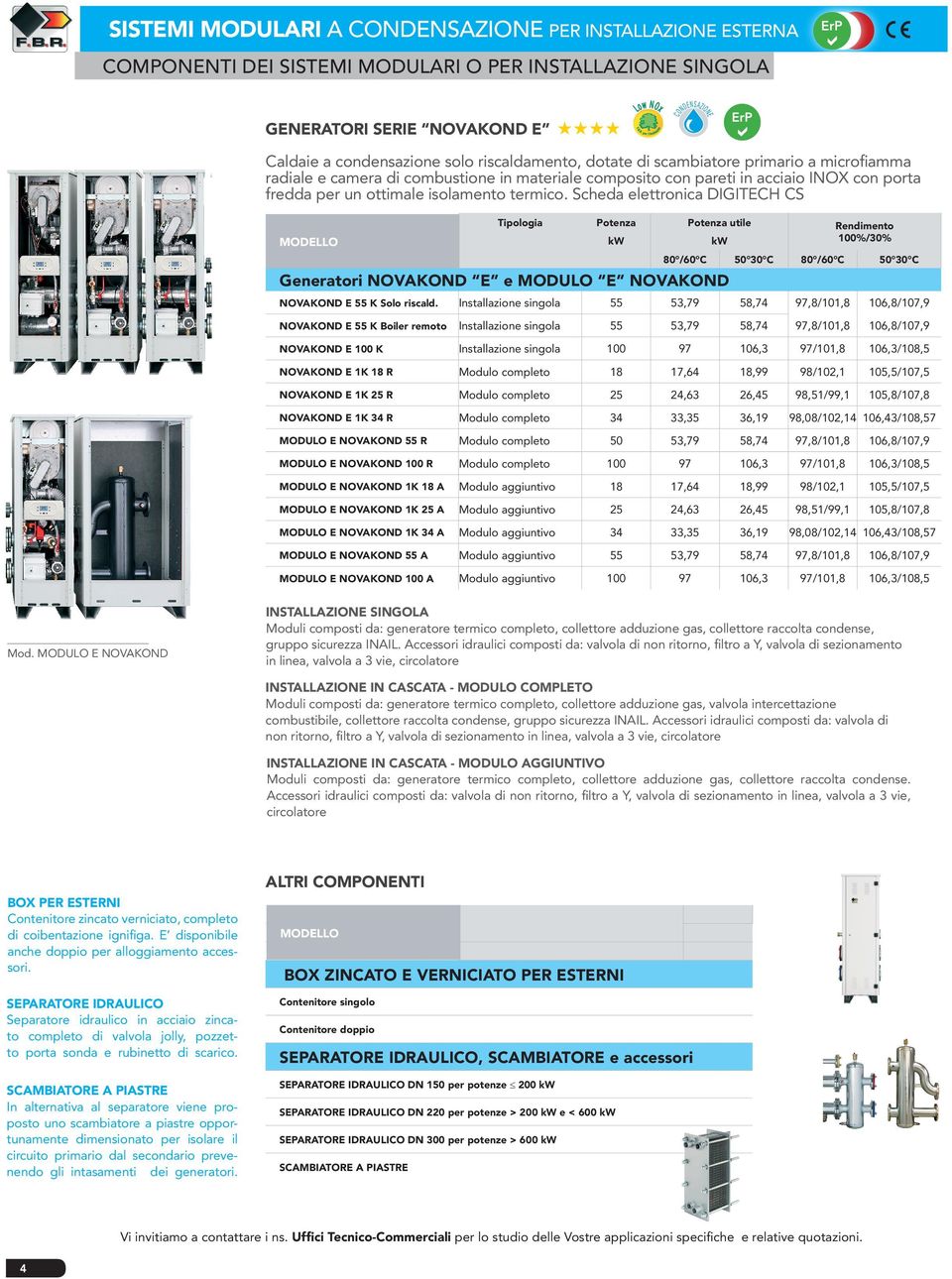 Sched elettronic DIGITECH CS MODELLO Tipologi Potenz Potenz utile Rendimento kw kw 100%/30% Genertori NOVAKOND E e MODULO E NOVAKOND 80 /60 C 50 30 C 80 /60 C 50 30 C NOVAKOND E 55 K Solo riscld.