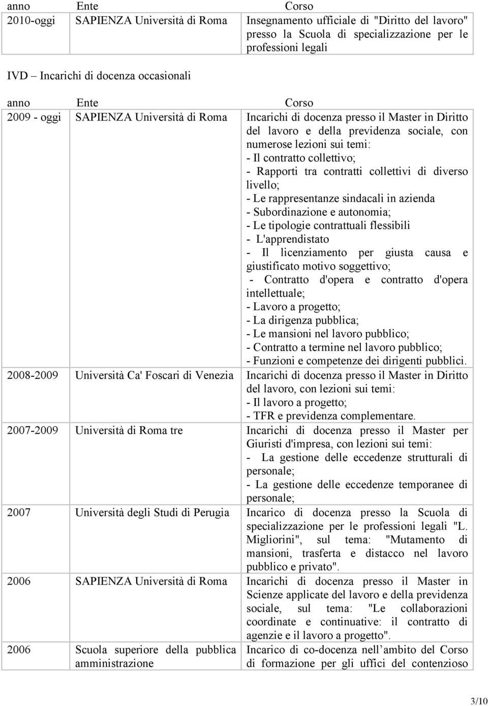 contratto collettivo; - Rapporti tra contratti collettivi di diverso livello; - Le rappresentanze sindacali in azienda - Subordinazione e autonomia; - Le tipologie contrattuali flessibili -