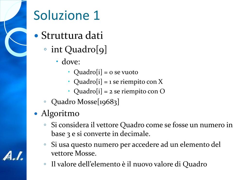 vettore Quadro come se fosse un numero in base 3 e si converte in decimale.