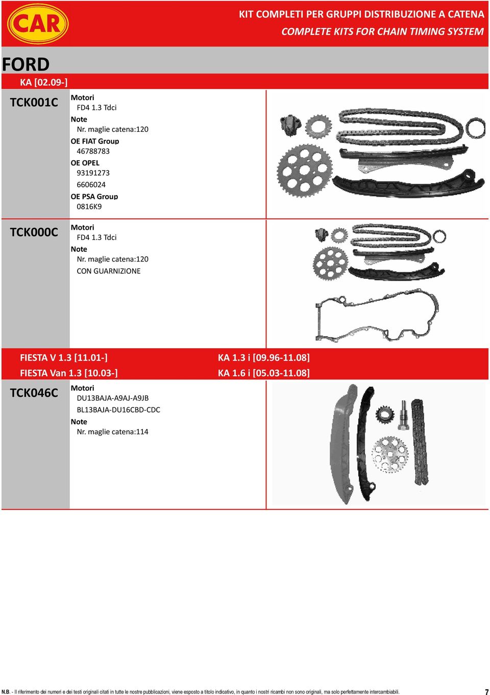 FD4 1.3 Tdci Nr. maglie catena:120 CON GUARNIZIONE FIESTA V 1.3 [11.01-] KA 1.3 i [09.