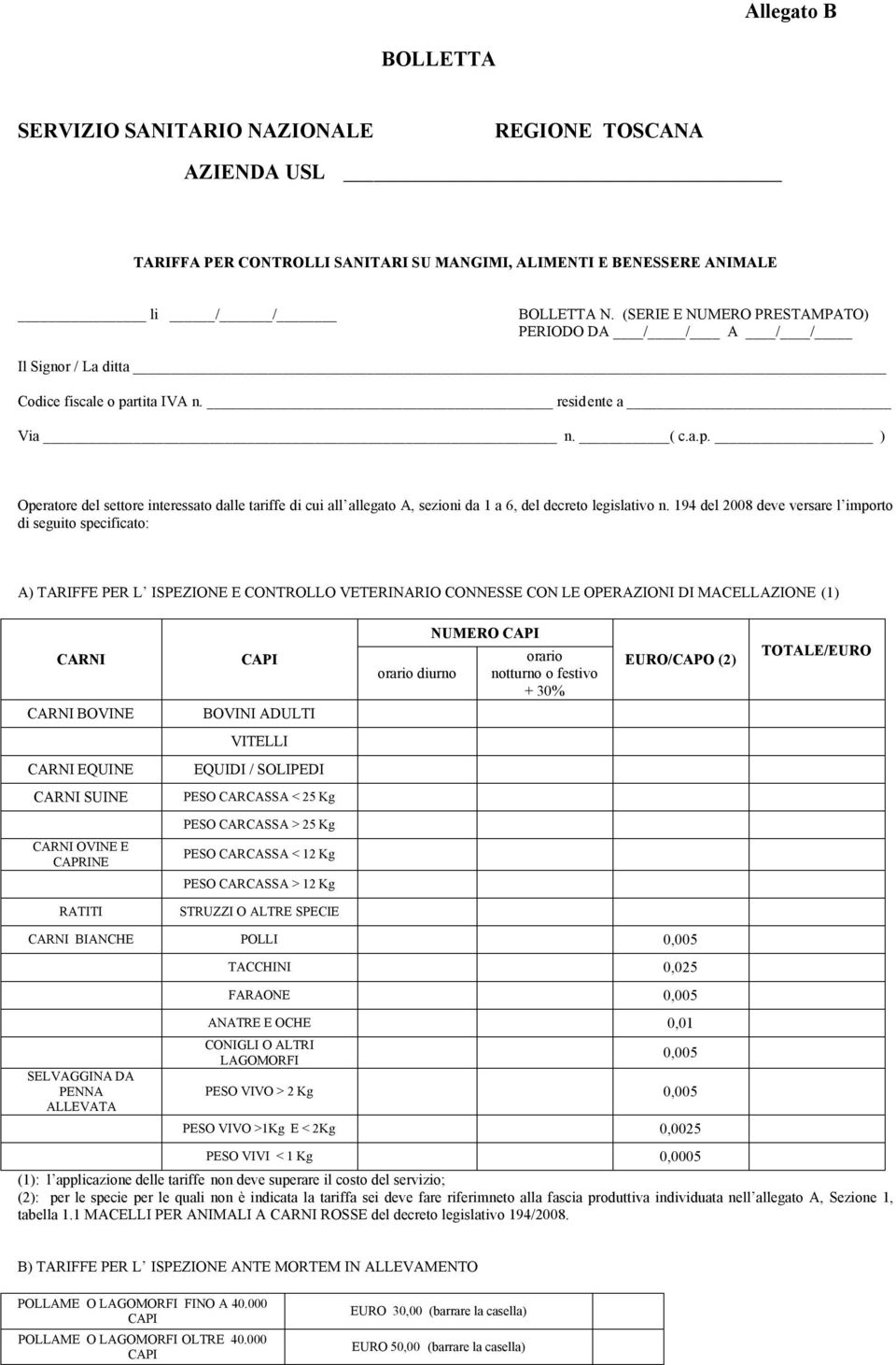 rtita IVA n. residente a Via n. ( c.a.p. ) Operatore del settore interessato dalle tariffe di cui all allegato A, sezioni da 1 a 6, del decreto legislativo n.