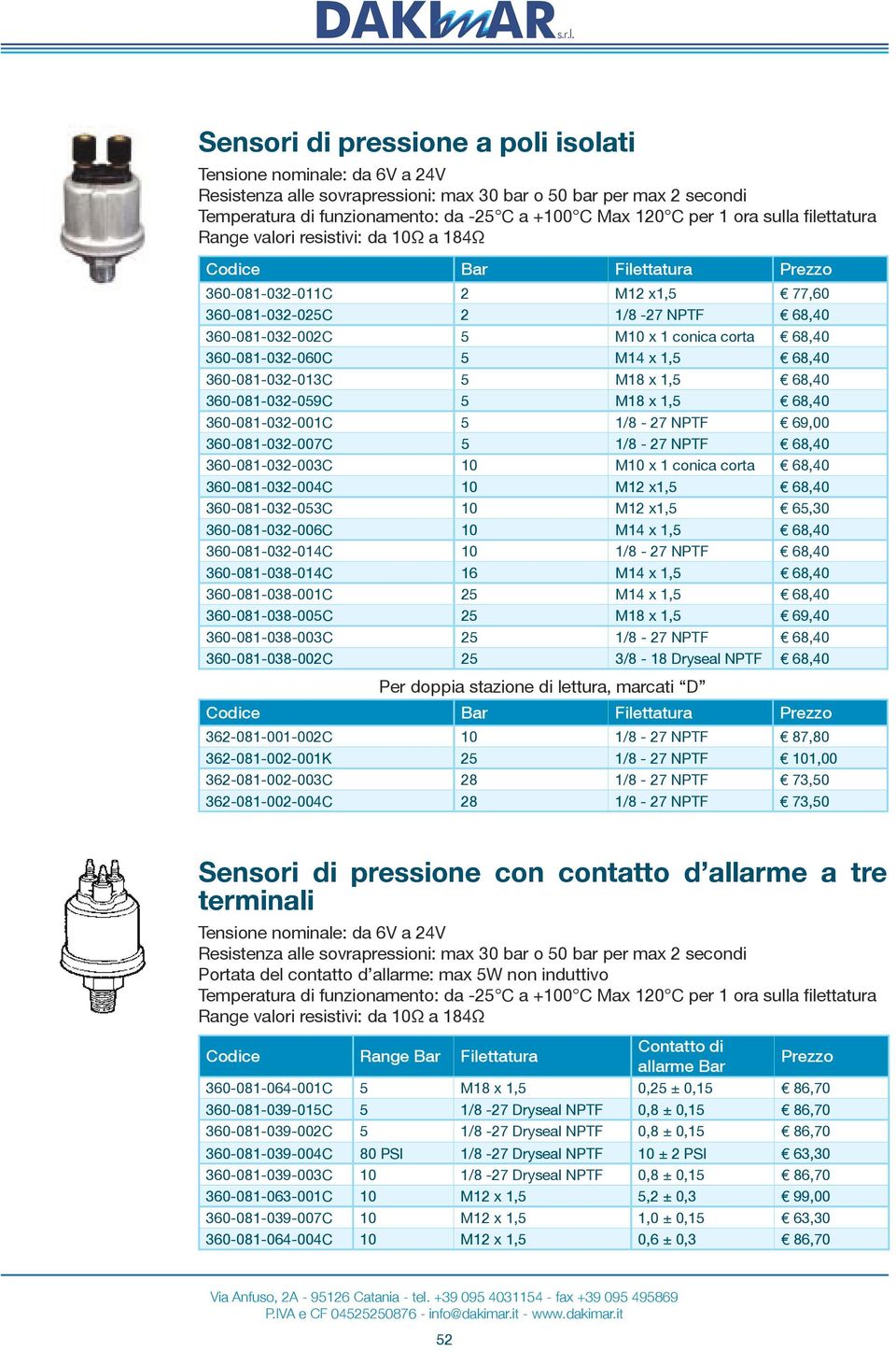 corta 68,40 360-081-032-060C 5 M14 x 1,5 68,40 360-081-032-013C 5 M18 x 1,5 68,40 360-081-032-059C 5 M18 x 1,5 68,40 360-081-032-001C 5 1/8-27 NPTF 69,00 360-081-032-007C 5 1/8-27 NPTF 68,40