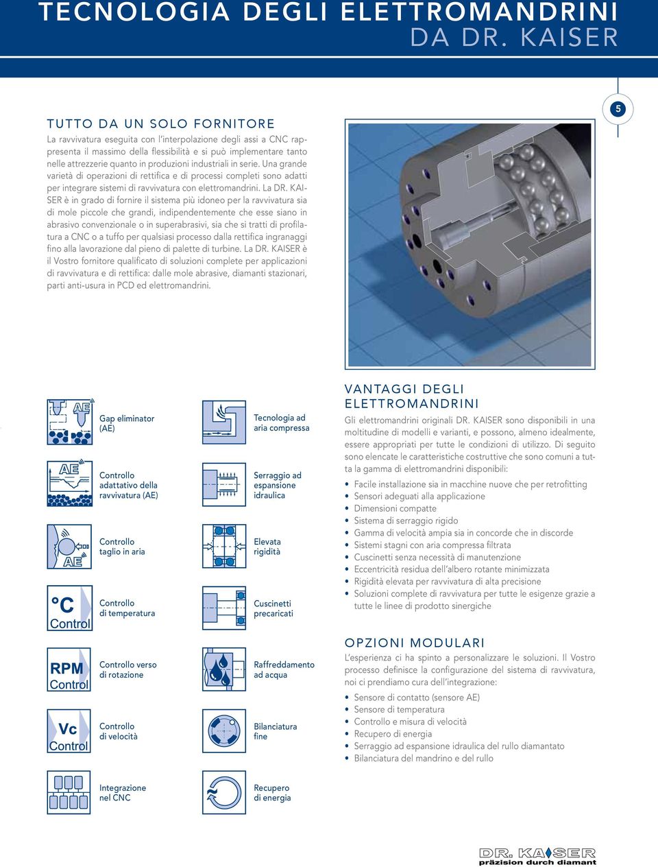 produzioni industriali in serie. Una grande varietà di operazioni di rettifica e di processi completi sono adatti per integrare sistemi di ravvivatura con elettromandrini. La DR.