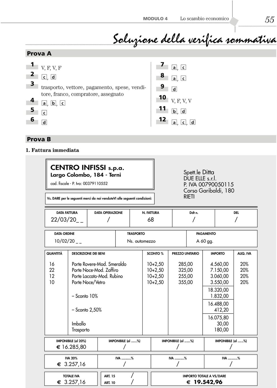 FATTURA Dt n. DEL /0/0 / 68 / / DATA ORDINE TRASPORTO PAGAMENTO 0/0/0 Ns. utomezzo A 60 gg. QUANTITÀ DESCRIZIONE DEI BENI SCONTO % PREZZO UNITARIO IMPORTO ALIQ. IVA 6 Porte Rovere-Mo.