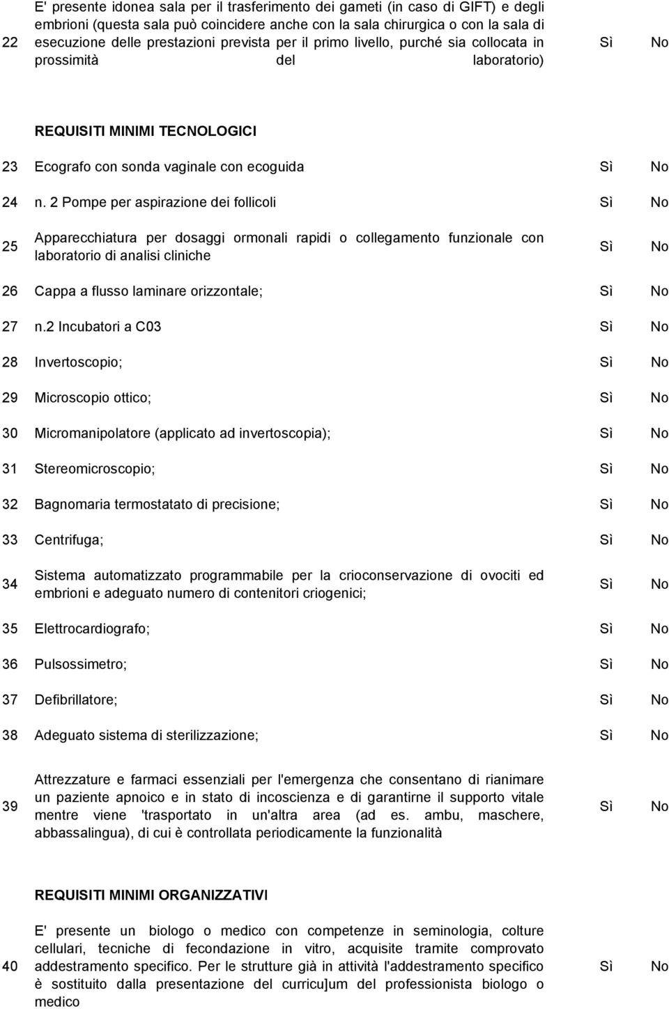 2 Pompe per aspirazione dei follicoli 25 Apparecchiatura per dosaggi ormonali rapidi o collegamento funzionale con laboratorio di analisi cliniche 26 Cappa a flusso laminare orizzontale; 27 n.