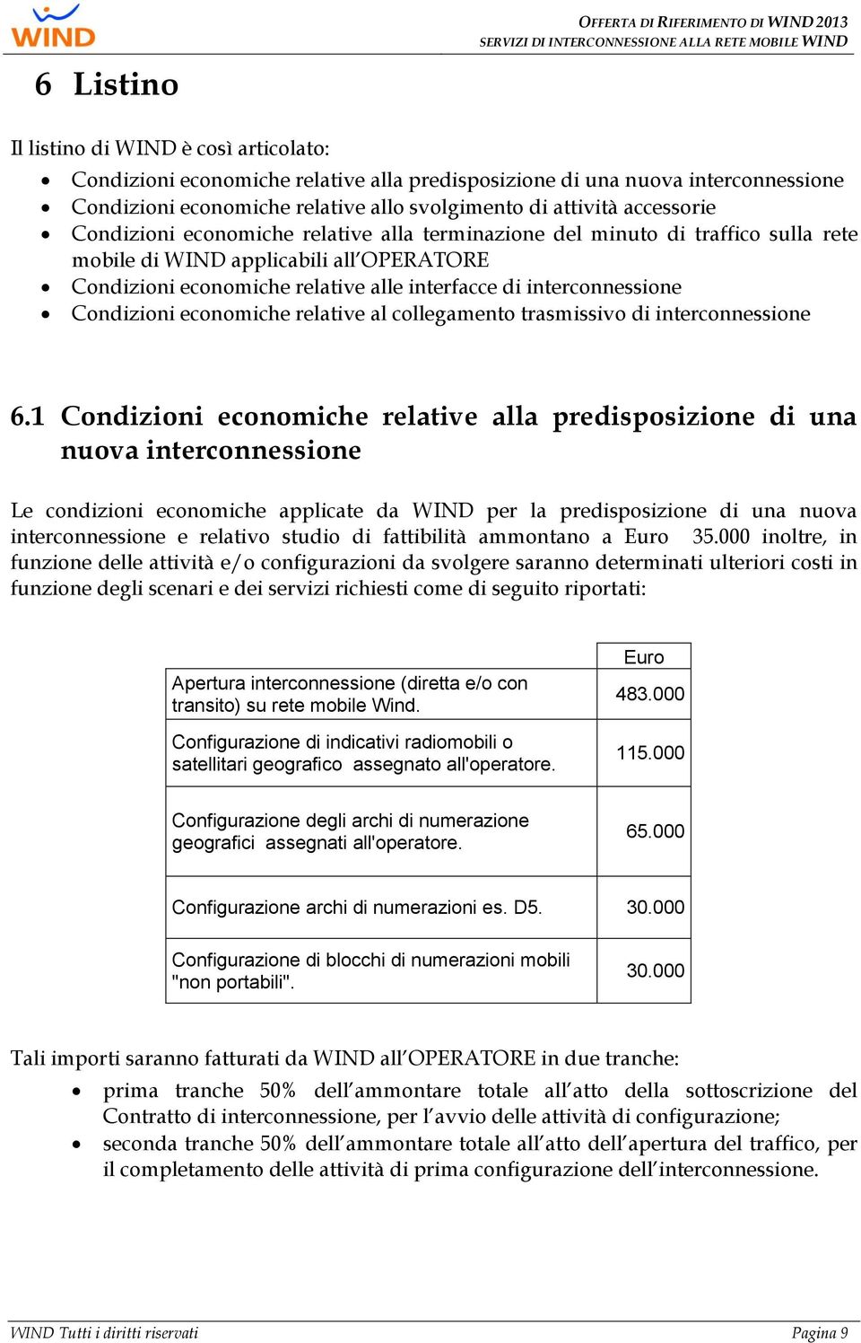 interfacce di interconnessione Condizioni economiche relative al collegamento trasmissivo di interconnessione 6.