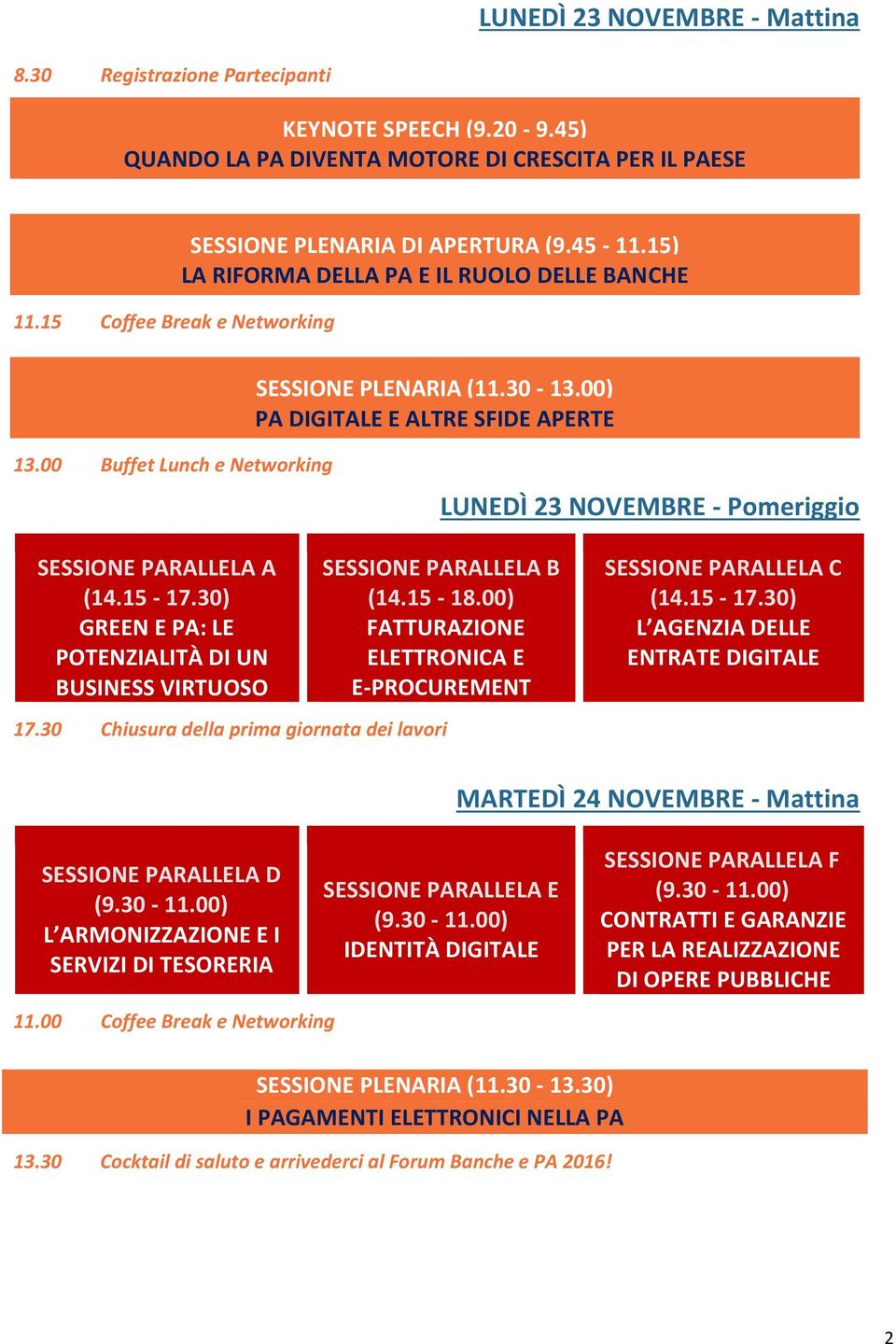 00 Buffet Lunch e Networking LUNEDÌ 23 NOVEMBRE - Pomeriggio SESSIONE PARALLELA A (14.15-17.30) GREEN E PA: LE POTENZIALITÀ DI UN BUSINESS VIRTUOSO SESSIONE PARALLELA B (14.15-18.