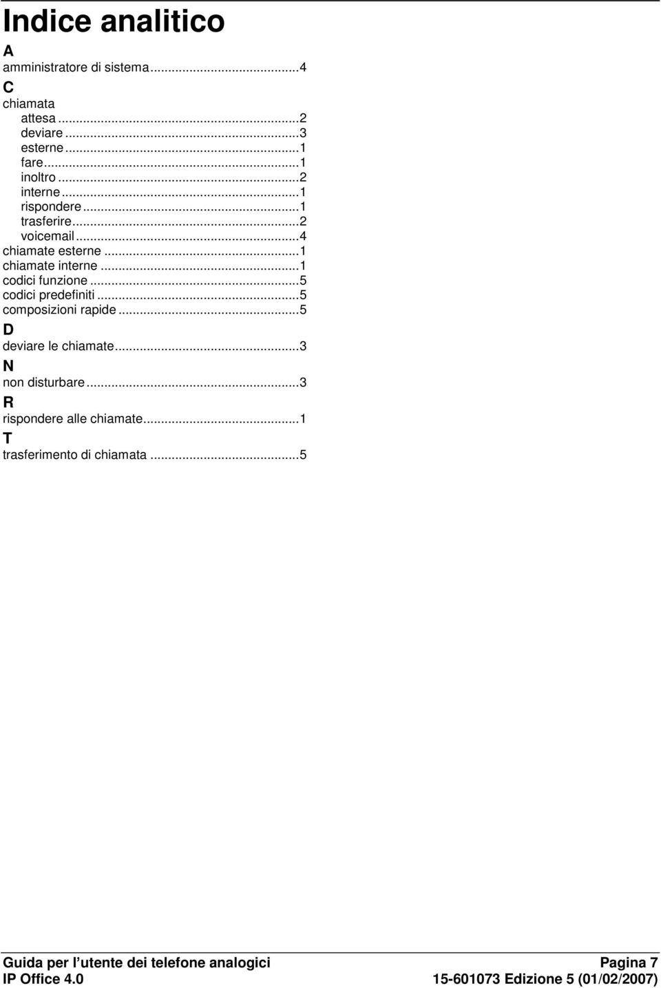..5 codici predefiniti...5 composizioni rapide...5 D deviare le chiamate...3 N non disturbare...3 R rispondere alle chiamate.