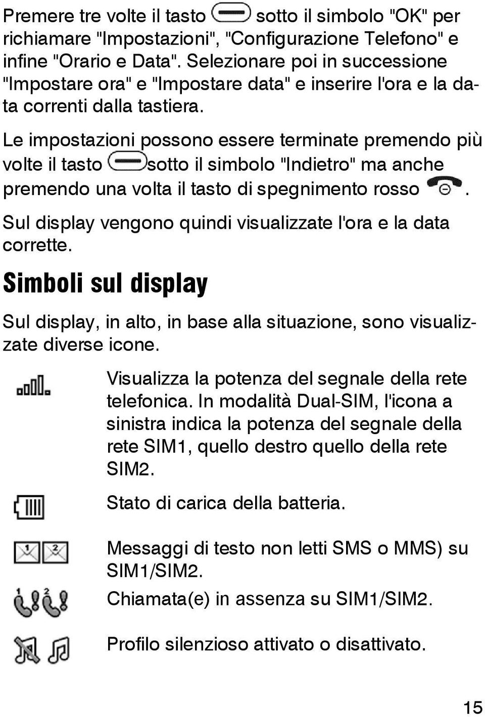 Le impostazioni possono essere terminate premendo più volte il tasto sotto il simbolo "Indietro" ma anche premendo una volta il tasto di spegnimento rosso.