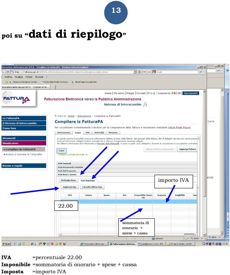 IVA =percentuale 22.