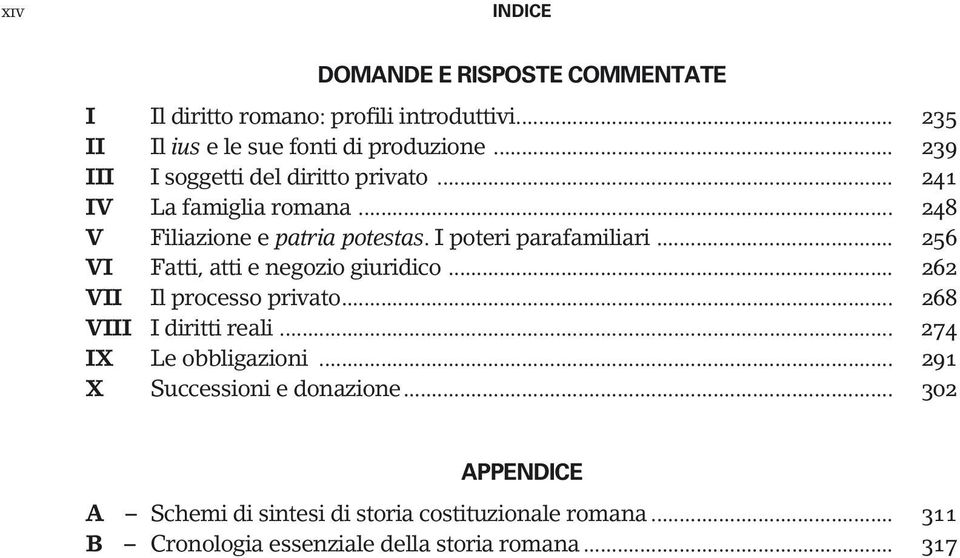 .. 256 VI Fatti, atti e negozio giuridico... 262 VII Il processo privato... 268 VIII I diritti reali... 274 IX Le obbligazioni.