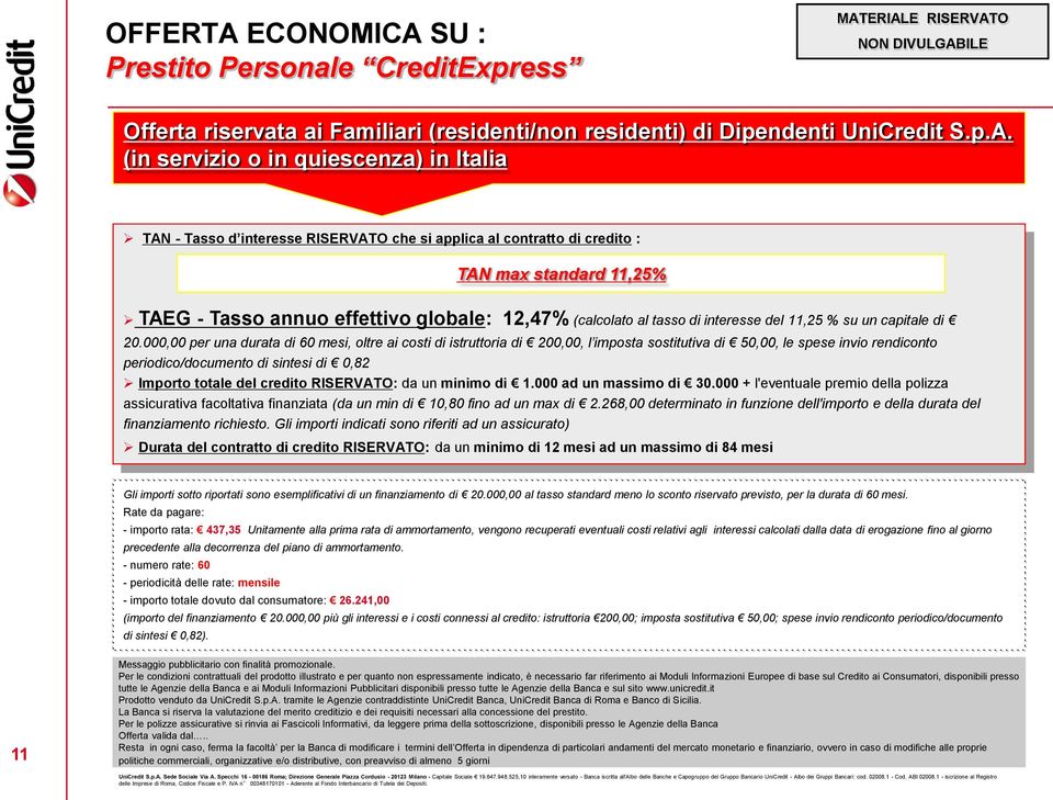 SU : Prestito Personale CreditExpress Offerta riservata ai Familiari (residenti/non residenti) di Dipendenti UniCredit S.p.A.