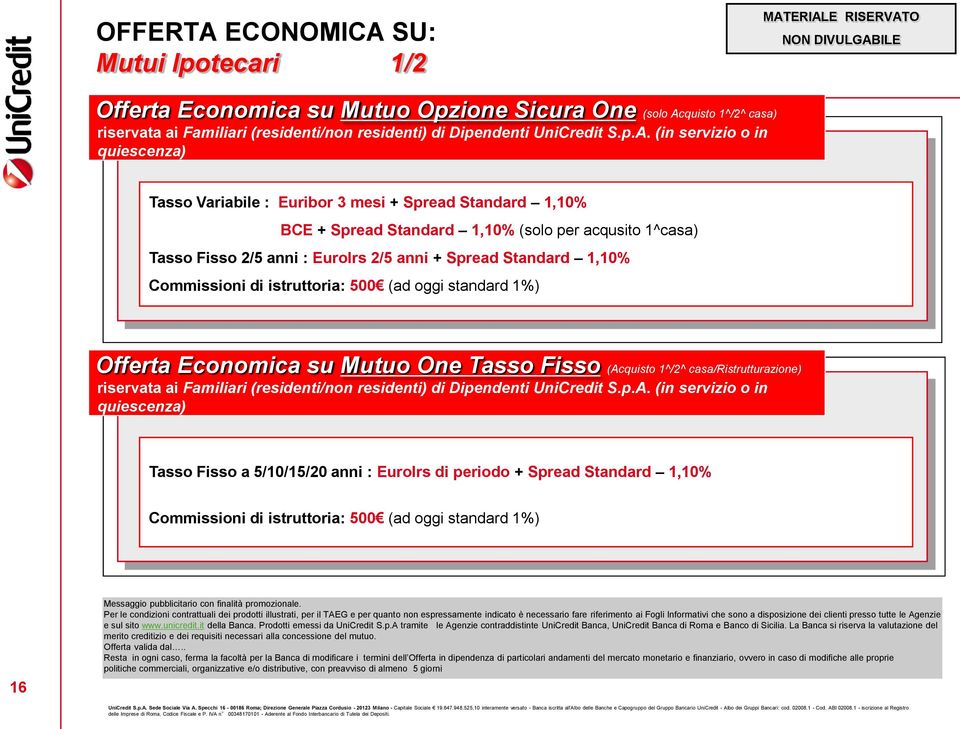 SU: Mutui Ipotecari 1/2 Offerta Economica su Mutuo Opzione Sicura One (solo Ac