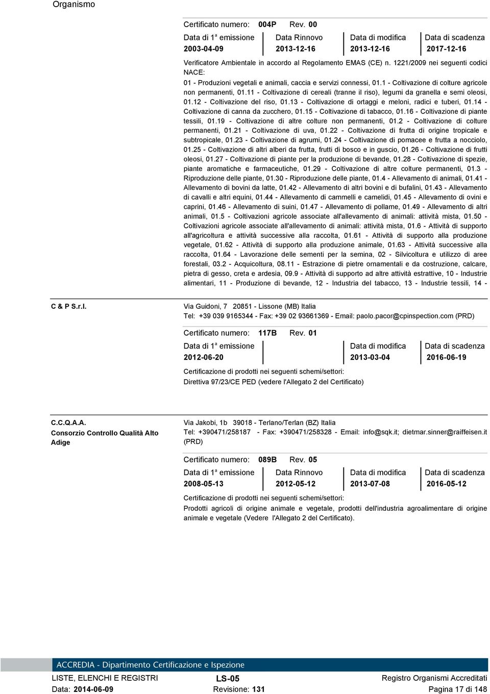 11 - Coltivazione di cereali (tranne il riso), legumi da granella e semi oleosi, 01.12 - Coltivazione del riso, 01.13 - Coltivazione di ortaggi e meloni, radici e tuberi, 01.