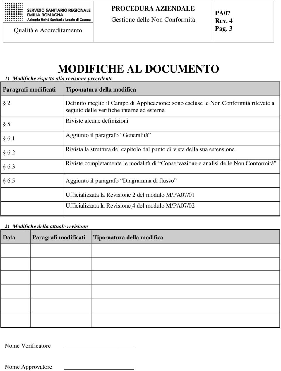 3 Riviste alcune definizioni Aggiunto il paragrafo Generalità Rivista la struttura del capitolo dal punto di vista della sua estensione Riviste completamente le modalità di Conservazione