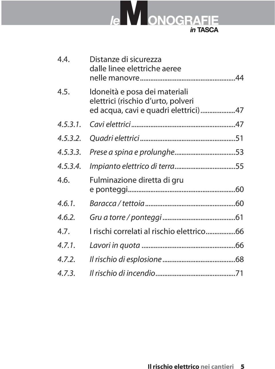 Quadri elettrici...51 4.5.3.3. Prese a spina e prolunghe...53 4.5.3.4. Impianto elettrico di terra...55 4.6. Fulminazione diretta di gru e ponteggi...60 4.6.1. Baracca / tettoia.