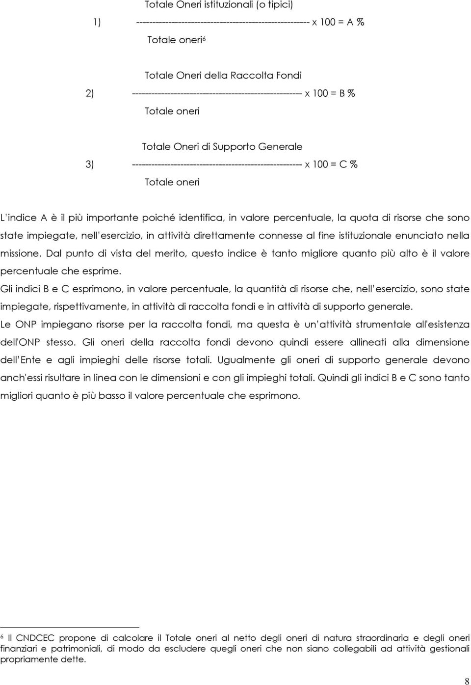 indice A è il più importante poiché identifica, in valore percentuale, la quota di risorse che sono state impiegate, nell esercizio, in attività direttamente connesse al fine istituzionale enunciato