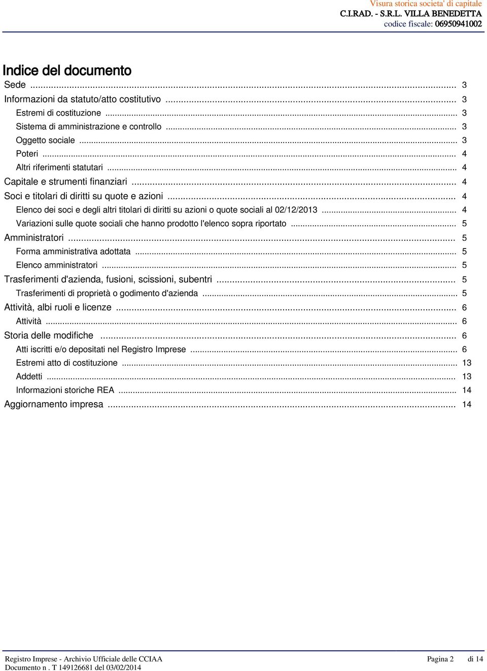 .. 4 4 4 Elenco dei soci e degli altri titolari di diritti su azioni o quote sociali al 02/12/2013... 4 Variazioni sulle quote sociali che hanno prodotto l'elenco sopra riportato... Amministratori.