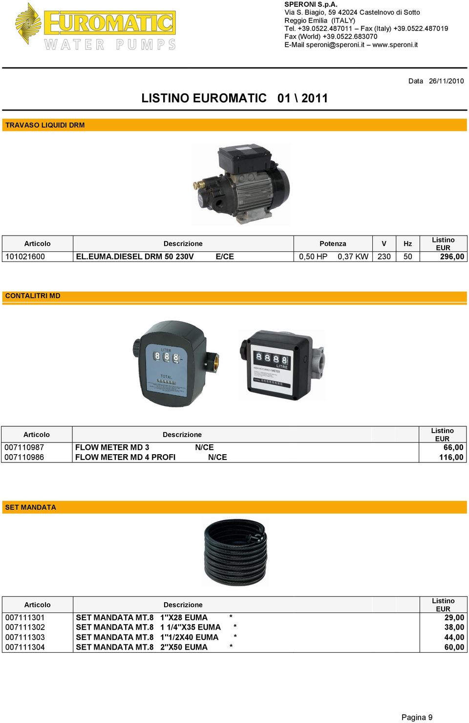 FLOW METER MD 4 PROFI N/CE 116,00 SET MANDATA 007111301 SET MANDATA MT.