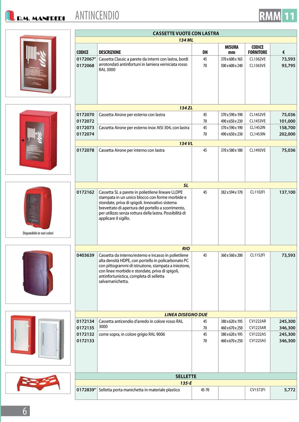 101,000 0172073 Cassetta Airone per esterno inox AISI 304, con lastra 45 370 x 590 x 190 CL1452IN 158,700 0172074 70 490 x 650 x 230 CL1453IN 202,000 134 VL 0172078 Cassetta Airone per interno con