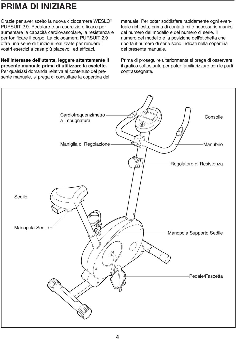 Nell'interesse dell'utente, leggere attentamente il presente manuale prima di utilizzare la cyclette.