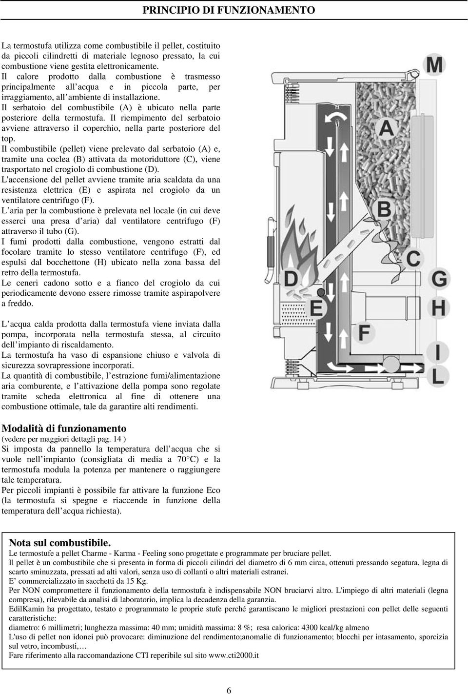 Il serbatoio del combustibile (A) è ubicato nella parte posteriore della termostufa. Il riempimento del serbatoio avviene attraverso il coperchio, nella parte posteriore del top.