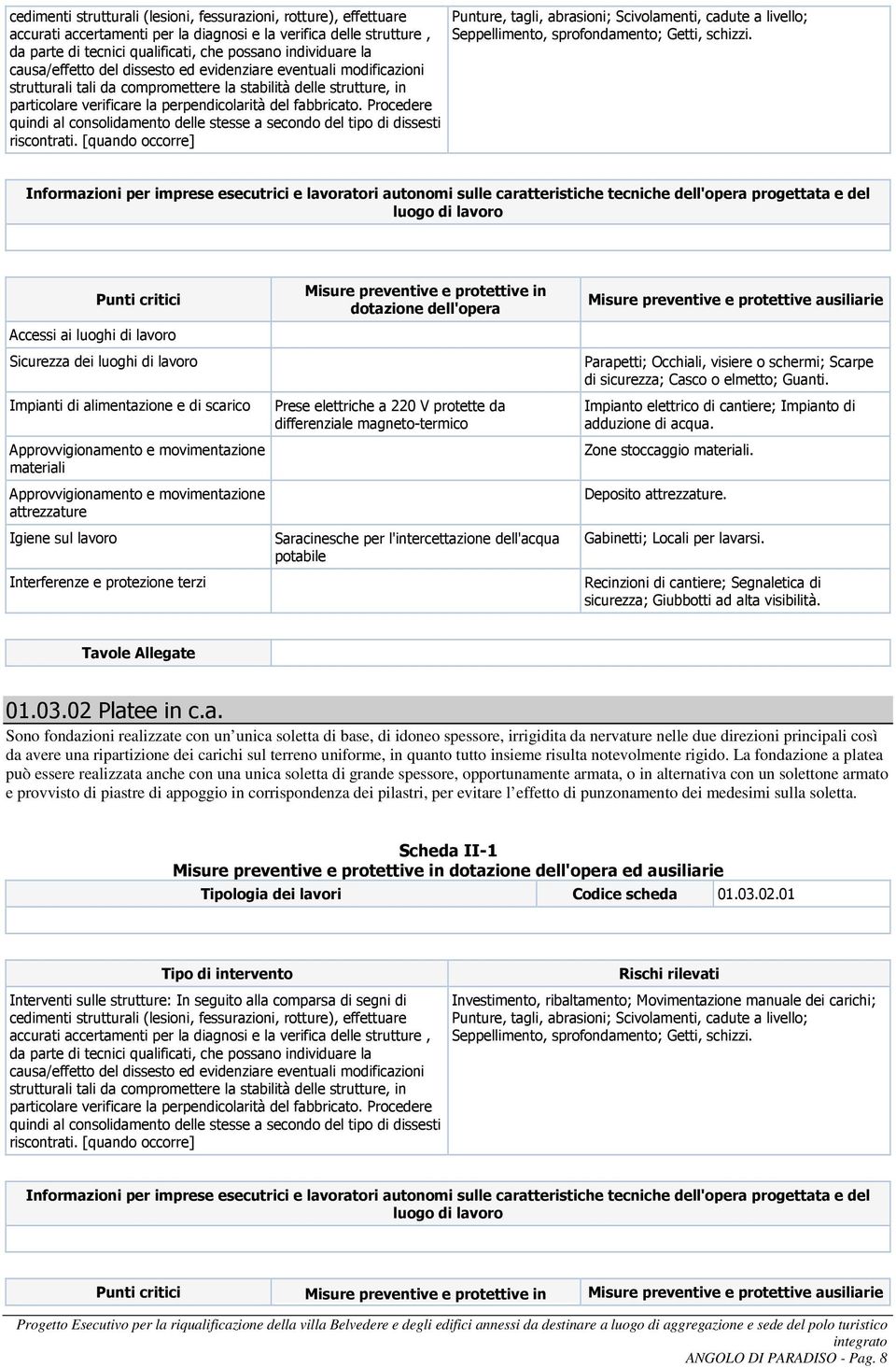 Procedere quindi al consolidamento delle stesse a secondo del tipo di dissesti riscontrati.