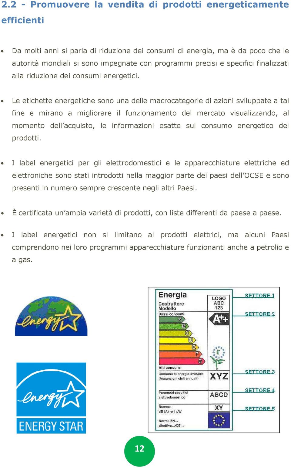 Le etichette energetiche sono una delle macrocategorie di azioni sviluppate a tal fine e mirano a migliorare il funzionamento del mercato visualizzando, al momento dell acquisto, le informazioni