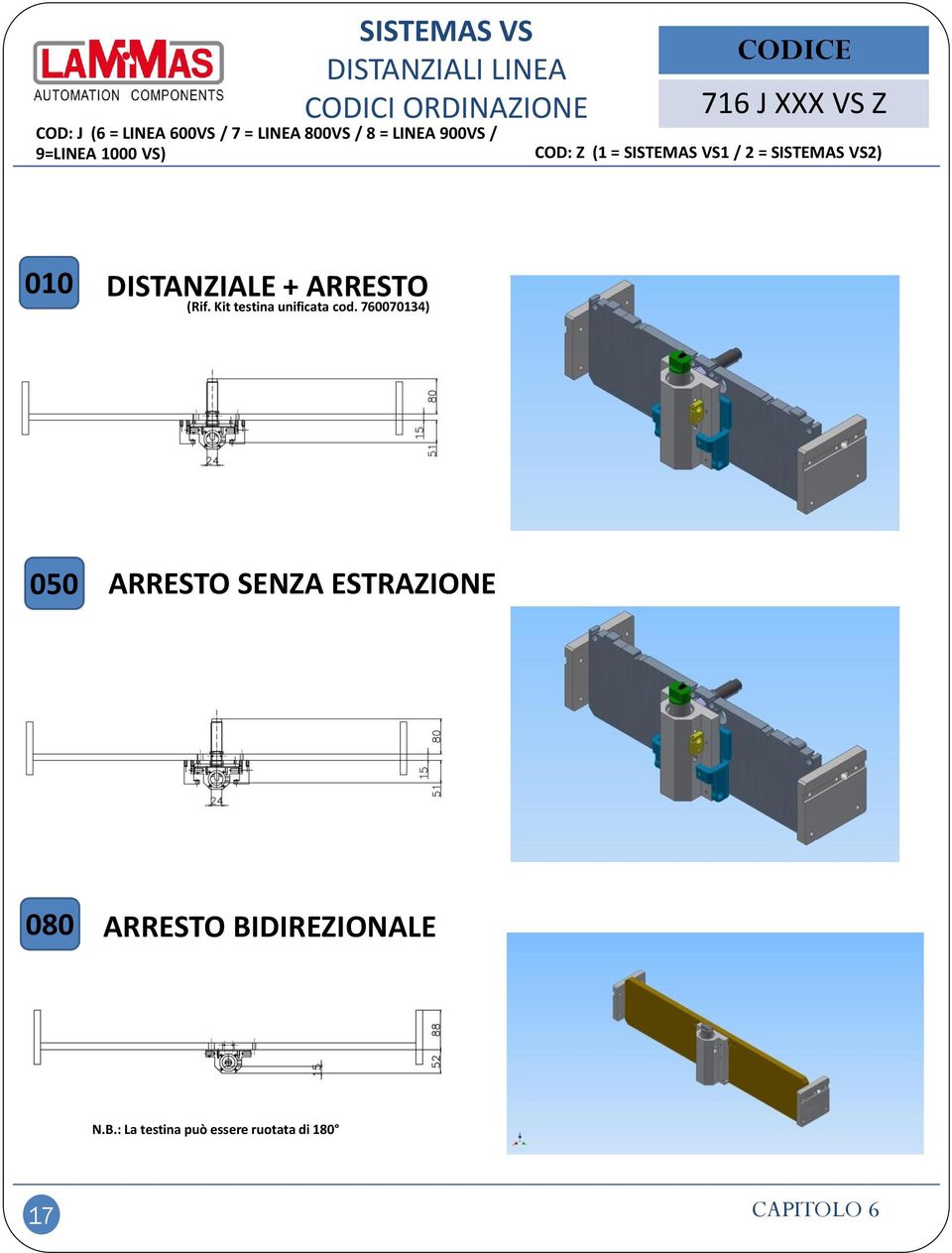 VS2) 010 DISTANZIALE + ARRESTO (Rif. Kit testina unificata cod.