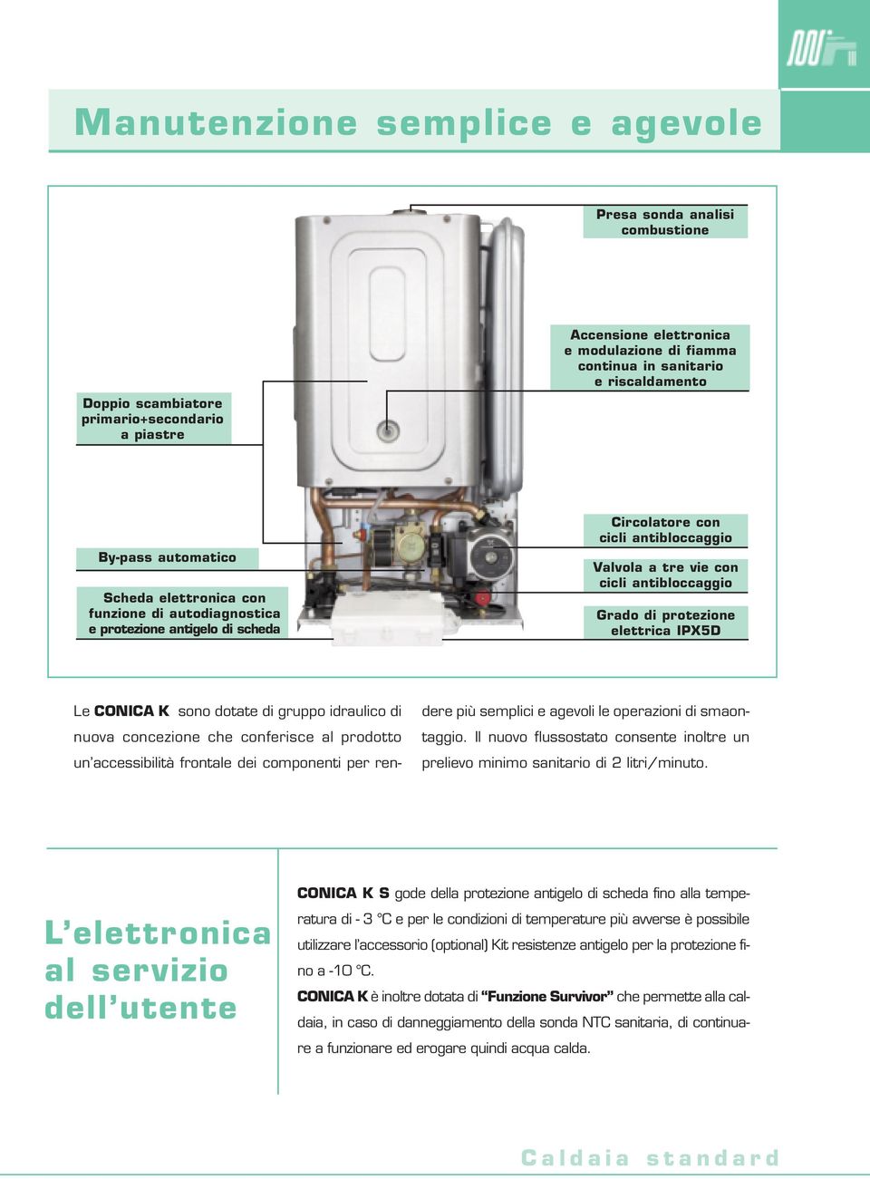 protezione elettrica IPX5D Le CONICA sono dotate di gruppo idraulico di nuova concezione che conferisce al prodotto un accessibilità frontale dei componenti per rendere più semplici e agevoli le