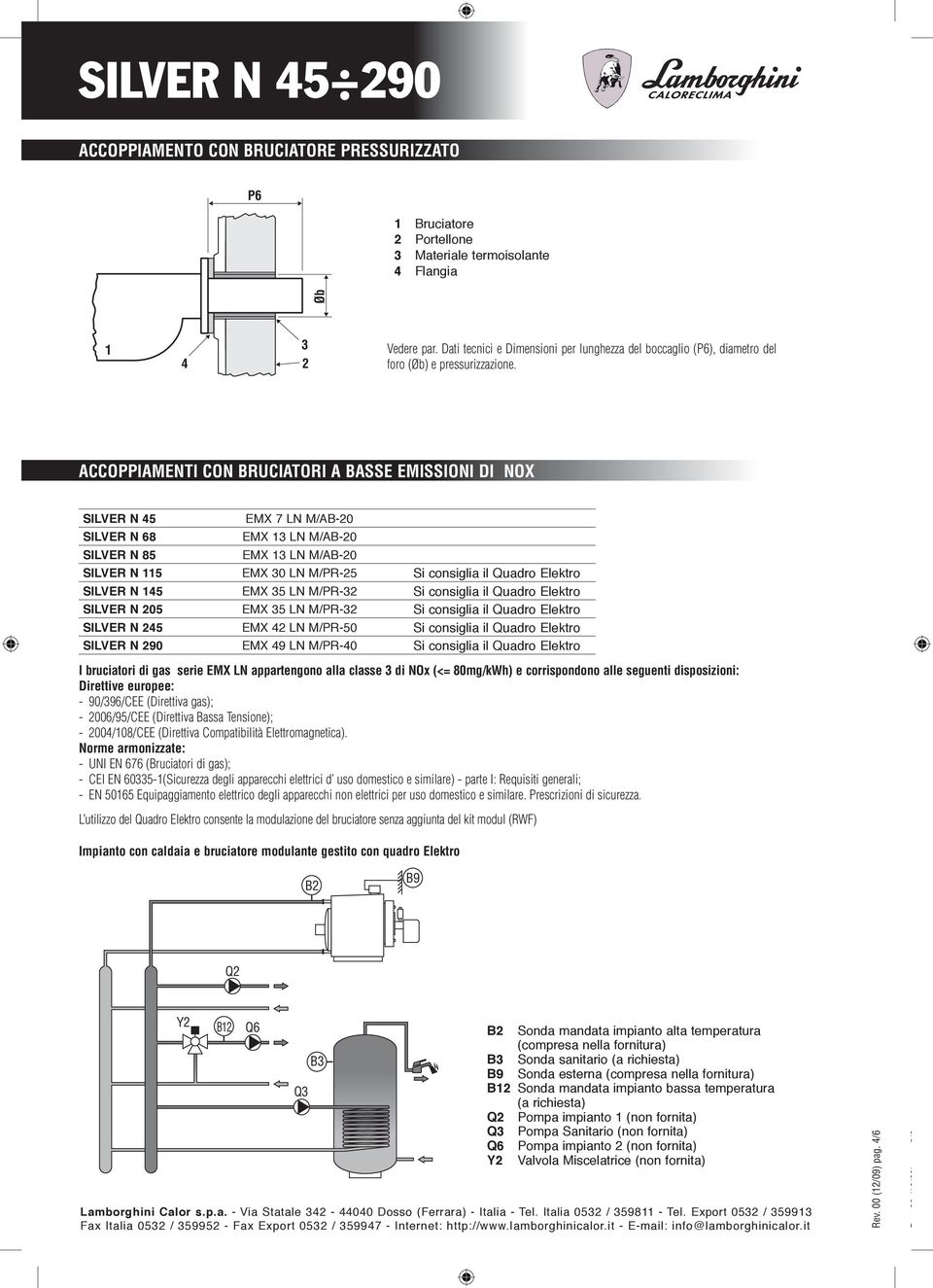 ACCOPPIAMENTI CON BRUCIATORI A BASSE EMISSIONI DI NOX SILVER N 45 EMX 7 LN M/AB-20 SILVER N 68 EMX 13 LN M/AB-20 SILVER N 85 EMX 13 LN M/AB-20 SILVER N 115 EMX 30 LN M/PR-25 Si consiglia il Quadro