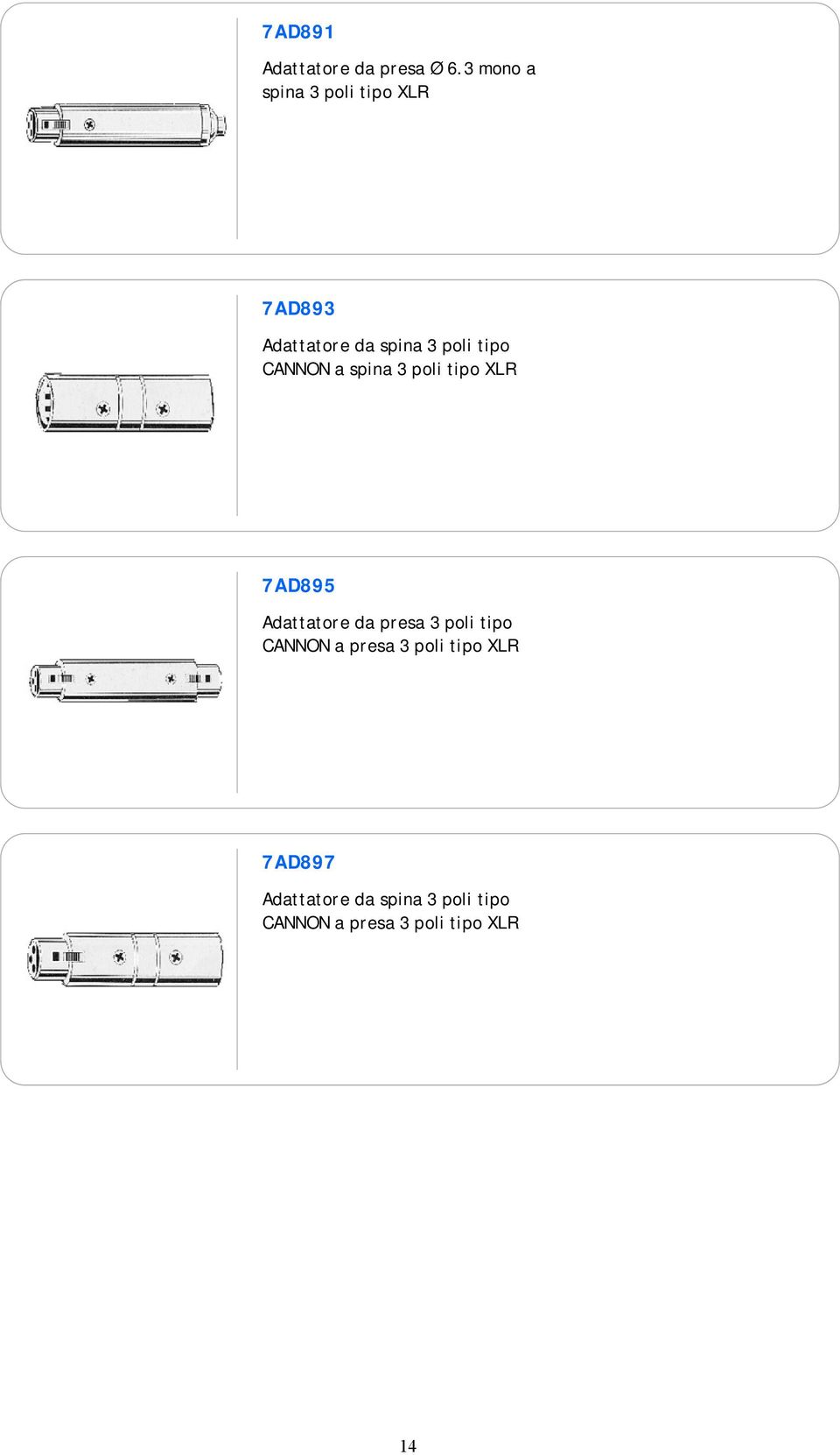 tipo CANNON a spina 3 poli tipo XLR 7AD895 Adattatore da presa 3