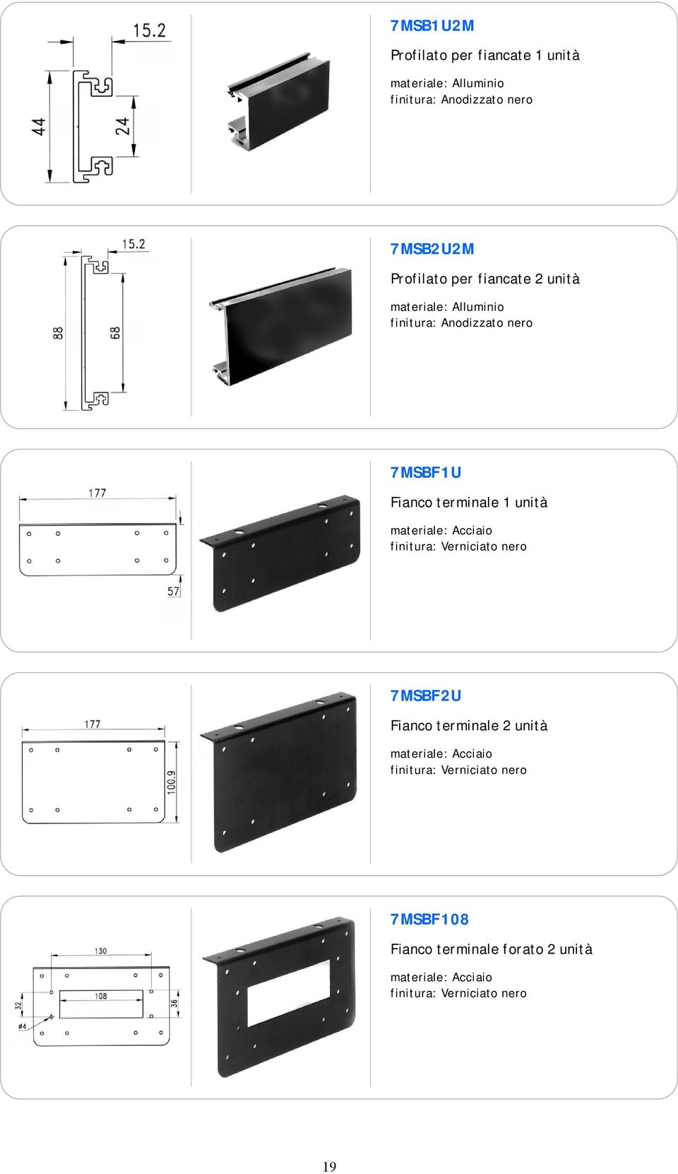 materiale: Alluminio finitura: Anodizzato nero 7MSBF1U Fianco