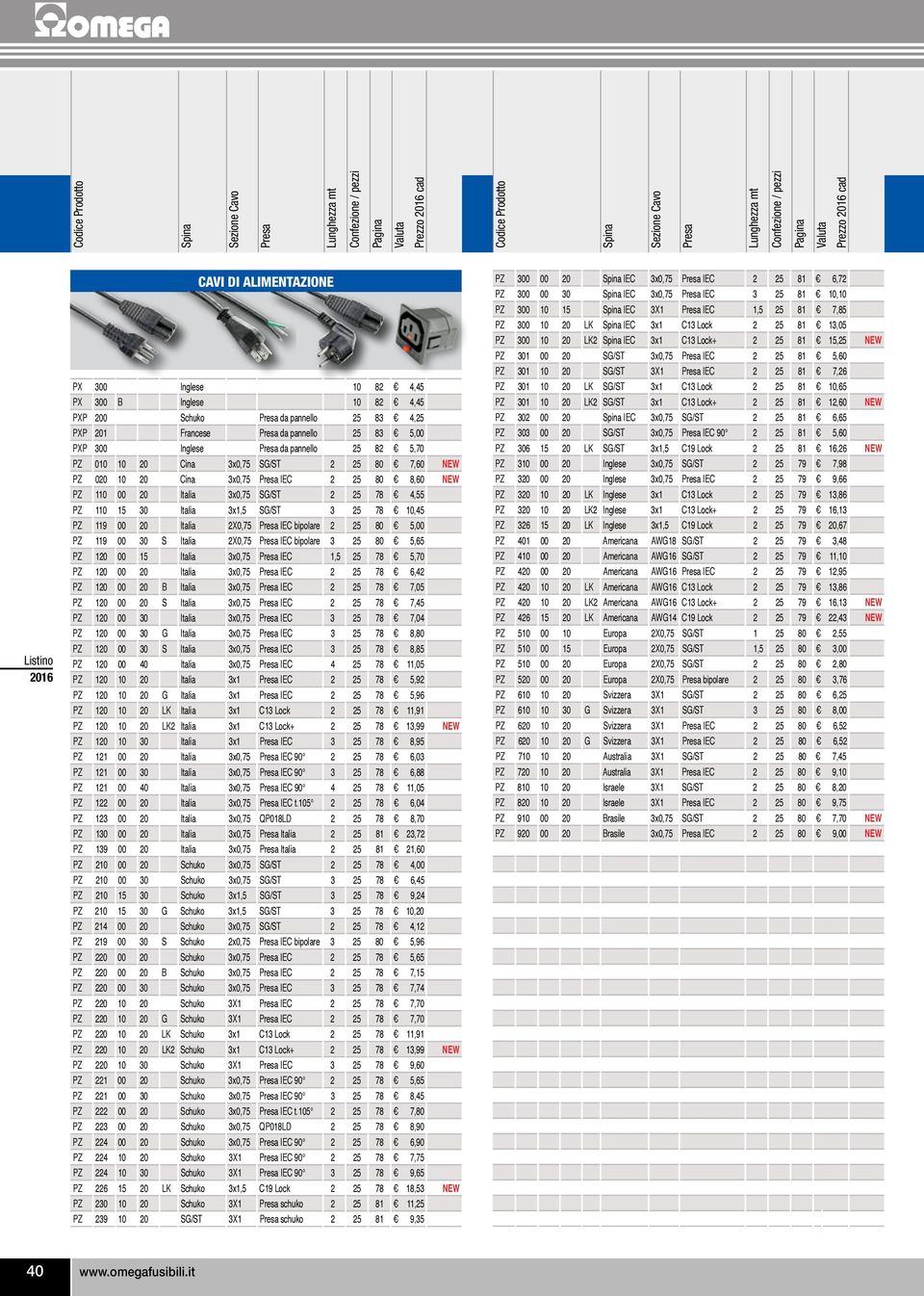 Italia 3x0,75 SG/ST 2 25 78 4,55 PZ 110 15 30 Italia 3x1,5 SG/ST 3 25 78 10,45 PZ 119 00 20 Italia 2X0,75 Presa IEC bipolare 2 25 80 5,00 PZ 119 00 30 S Italia 2X0,75 Presa IEC bipolare 3 25 80 5,65