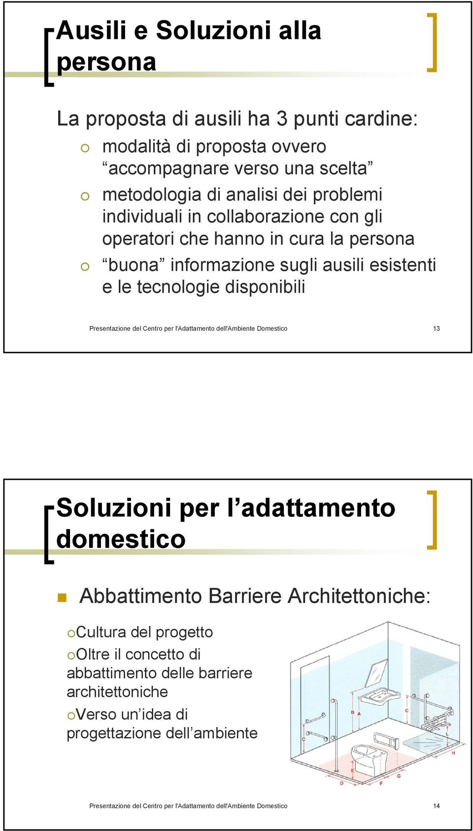 Presentazione del Centro per l'adattamento dell'ambiente Domestico 13 Soluzioni per l adattamento domestico Abbattimento Barriere Architettoniche: Cultura del