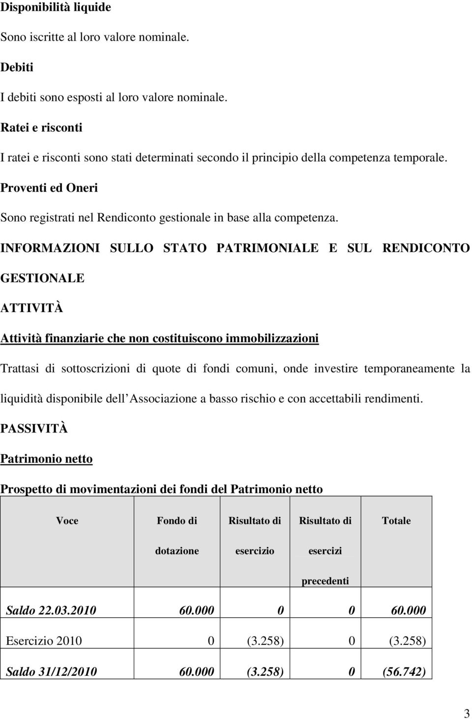 INFORMAZIONI SULLO STATO PATRIMONIALE E SUL RENDICONTO GESTIONALE ATTIVITÀ Attività finanziarie che non costituiscono immobilizzazioni Trattasi di sottoscrizioni di quote di fondi comuni, onde