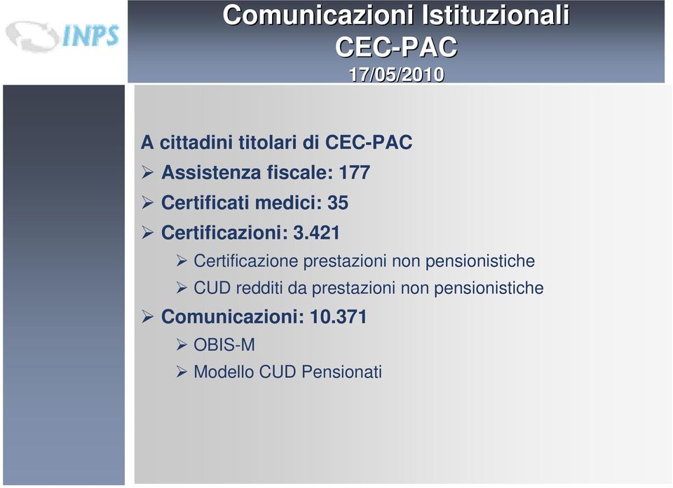 421 Certificazione prestazioni non pensionistiche CUD redditi da