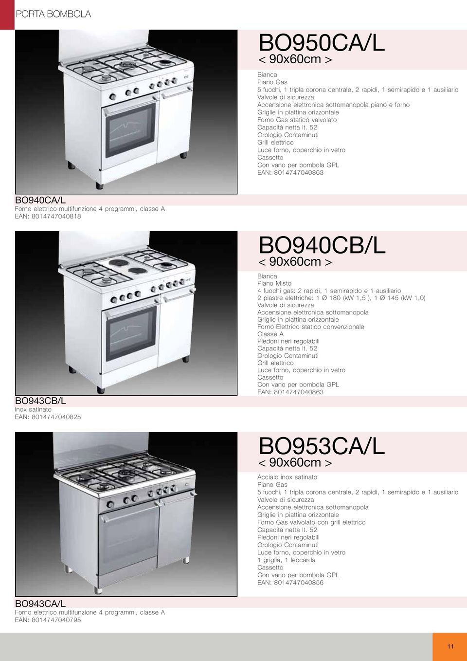 5 Orologio Contaminuti Grill elettrico Luce forno, coperchio in vetro Cassetto Con vano per bombola GPL EN: 807700863 BO90C/L Forno elettrico multifunzione programmi, classe EN: 80770088 BO93CB/L