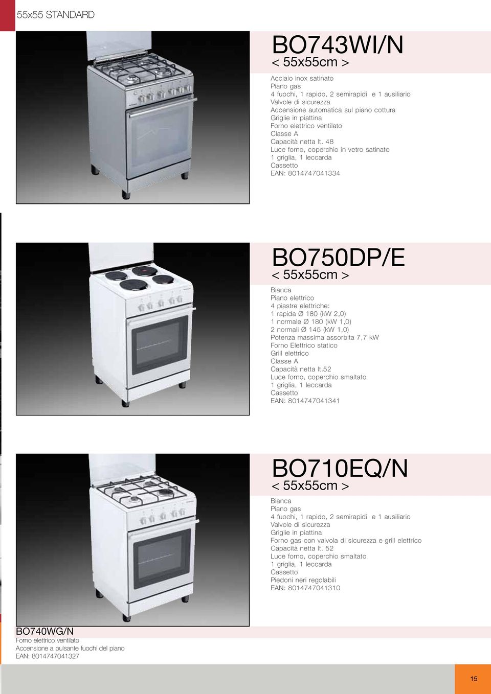 8 Luce forno, coperchio in vetro satinato griglia, leccarda Cassetto EN: 8077033 BO750DP/E < 55x55cm > Bianca Piano elettrico piastre elettriche: rapida Ø 80 (kw,0) normale Ø 80 (kw,0) normali Ø 5